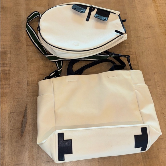 Tory Burch Sport Convertible Striped Tennis Bag Navy Green Cream 2-in-1 🎾 - Picture 10 of 13